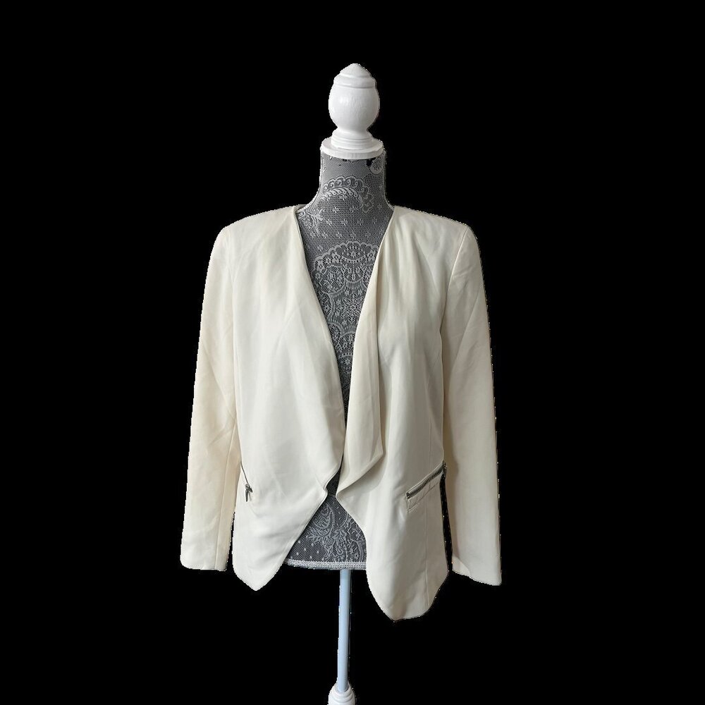 H&M Cream Open Front Draped Blazer Jacket Size Medium